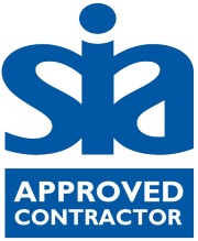 Blue and white Security Industry Authority logo, showing that Advance Guarding are SIA approved